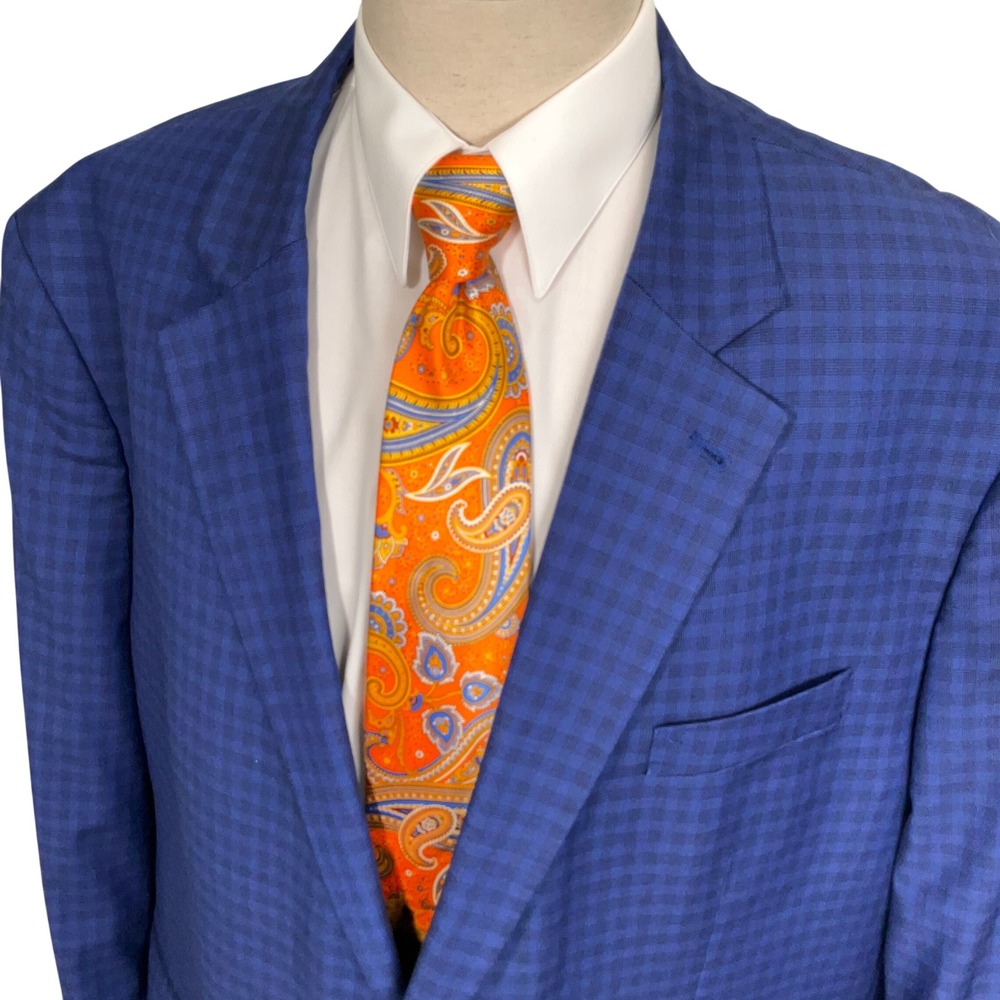 Oak Hill Blazer Mens 56R Blue Micro-Check Stretch 2-Button Perfect Fit Jacket